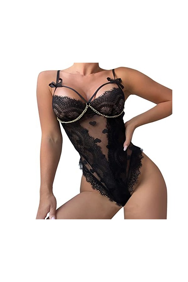 Chemise De Nuit Femme Sexy Lingerie Sexy pour Femmes avec Sangle en Dentelle Creuse sous-vêtement en Dentelle Nuisette Femme 