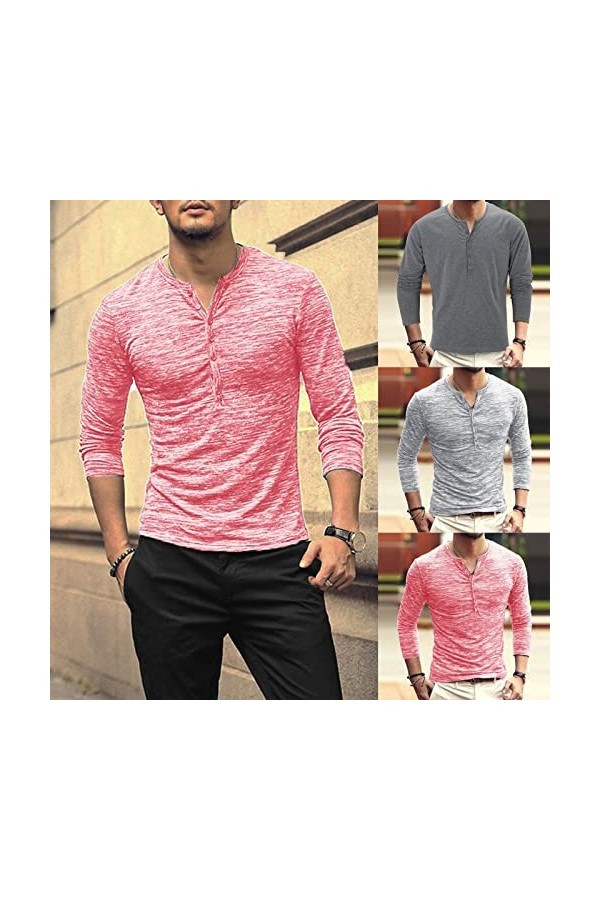 T-shirt à manches longues pour homme - Col en V - Coupe ajustée - T-shirt de sport - T-shirt de course fonctionnel - Pour le 