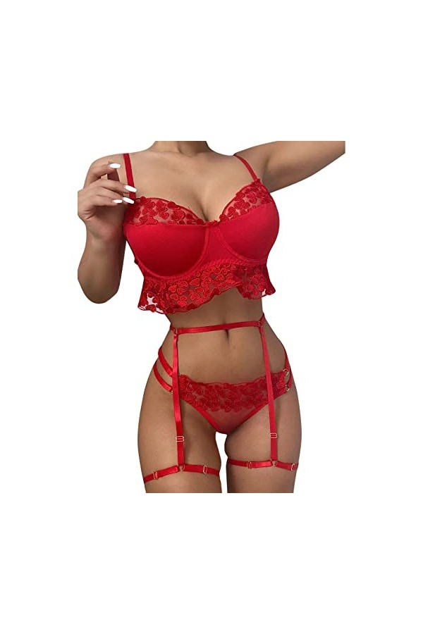 Vêtements De Nuit Femme Sexy Ensemble Soutien Gorge et String 2 Pièce Lingerie Sexy Ensemble Dentelle sous-Vetements Erotique