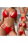 Lingerie pour femme avec perles - Sous-vêtements amusants - Sexy Strap Love - Anneau en acier - Chaîne en métal - 3 pièces - 