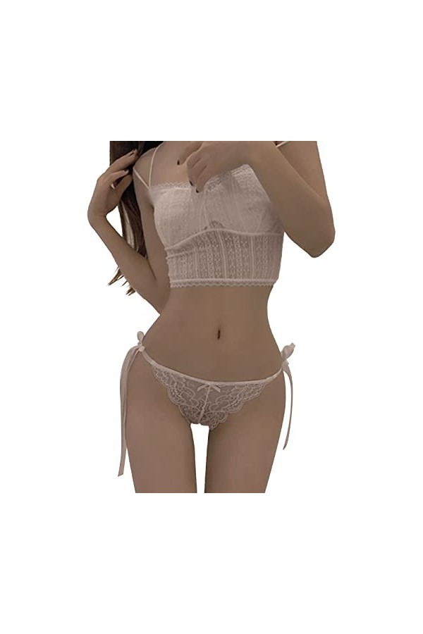 UOWEG sous-vêtements Sexy en Dentelle pour Femmes avec des Slips de Lingerie de Minuit Mignons Sexy Lingerie Ensemble Pink, 