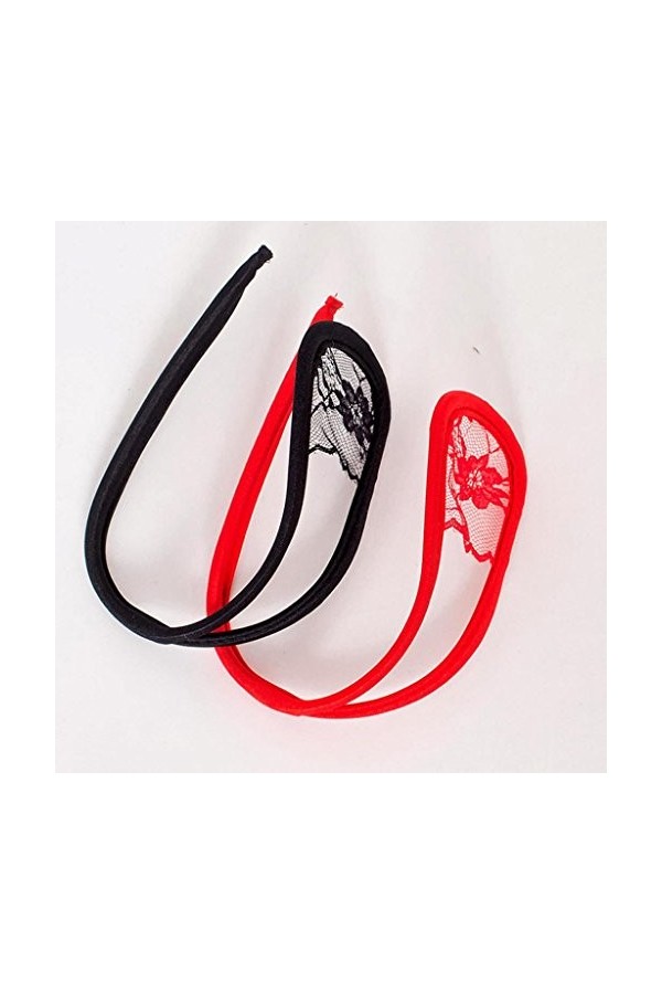 D DOLITY Nouveau style C-string Dentelle Transaprent X-String String fantaisie des Hommes Sous-vêtements de Nuit Noir/Rouge -