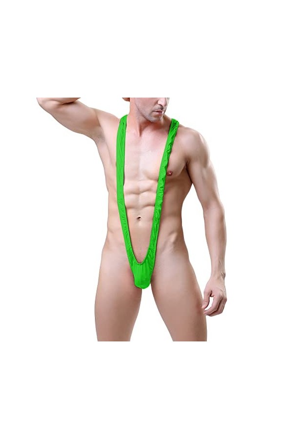 ZHIYU Maillot de bain sexy avec col en V profond et dos nu pour homme, vert, taille unique