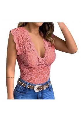 Générique Harnais Sexy, Femmes Casual Slim Solid Lace V-Neck Femme Sexy Erotic Lingerie Tank Top Body Cuir pour Bralette Stri