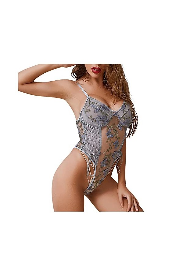 Lingerie Sexy, Femme Hot sous-Vêtements Sexy Dentelle Ensemble Brodée dune Seule Pièce Pyjama Lingerie Mini Jupe Club Libert
