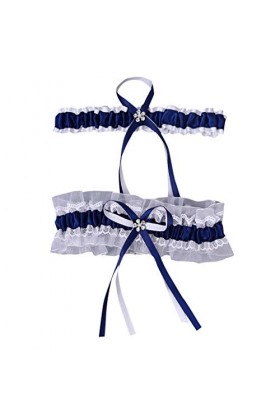 Fulidngzg Jarretière de mariage bleue élégante jarretière de mariage - Jarretière de mariée en dentelle avec nœud en satin dé