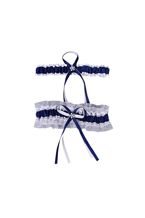 Fulidngzg Jarretière de mariage bleue élégante jarretière de mariage - Jarretière de mariée en dentelle avec nœud en satin dé