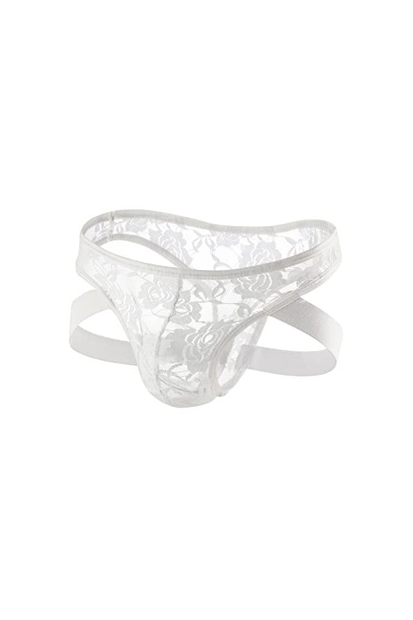 Junhasgood String Respirant en Dentelle pour Hommes Double Ding Briefs Taille Basse Sexy sous-vêtements Sexy Slip Noir pour H