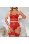 liaddkv Ensemble de lingerie sexy en dentelle pour femme avec soutien-gorge et culotte à taille haute, rouge, S