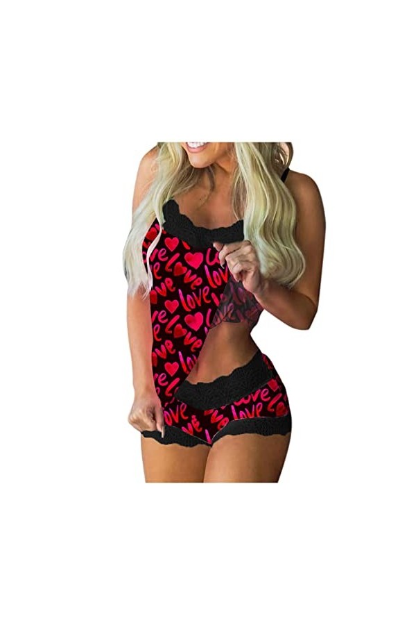 CreoQIJI Ensemble lingerie sexy sans manches pour femme - Sous-vêtement imprimé en dentelle - Lingerie avec ouverture entreja