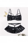 2023 New y/2/k Style Lingerie Ensemble de Lingerie Criss en Cuir PU pour Femmes Bralettes et Mini Jupe Coquin Black, S 