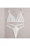 Godom Pyjama Femme Ete,Menstruelle Biologique Sexy Set Collar Wireless Bra Broderie Sexy Thong Dentelle sous-vêtements Femmes