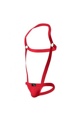 LZPCarra String en dentelle pour homme avec col suspendu, anneau en fer, sous-vêtements tout-en-un, slip sexuel vide, rouge, 