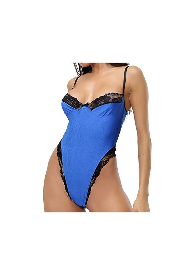 Pyjama sexy en dentelle pour femme S-XL, bleu, L