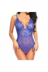 UOWEG Nouvelle Lingerie pour Femme Teddy Lace V-Neck Body Jumpsuit Robe Moulante Sexy Blue, XL 