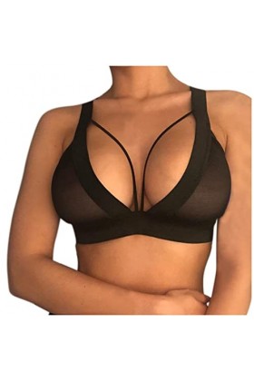 Sexy Women Girl Hollow Out Elastic Cage Bra Bandage Strappy Halter Bra Lingerie Noire Sexy Black, M 