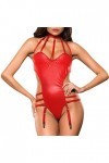 Femme Sexy Col Creux Dos Nu Top Maillot de Bain Sexy Lingerie Lingerie Laqué, rouge, S