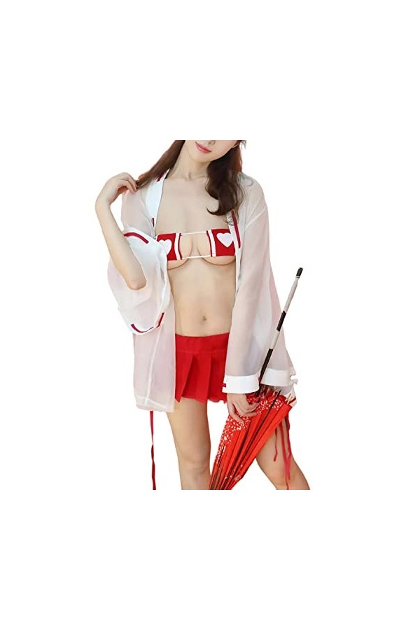 SINROYEE Costume de sorcière sexy pour femme - Kimono sexy robe rouge 