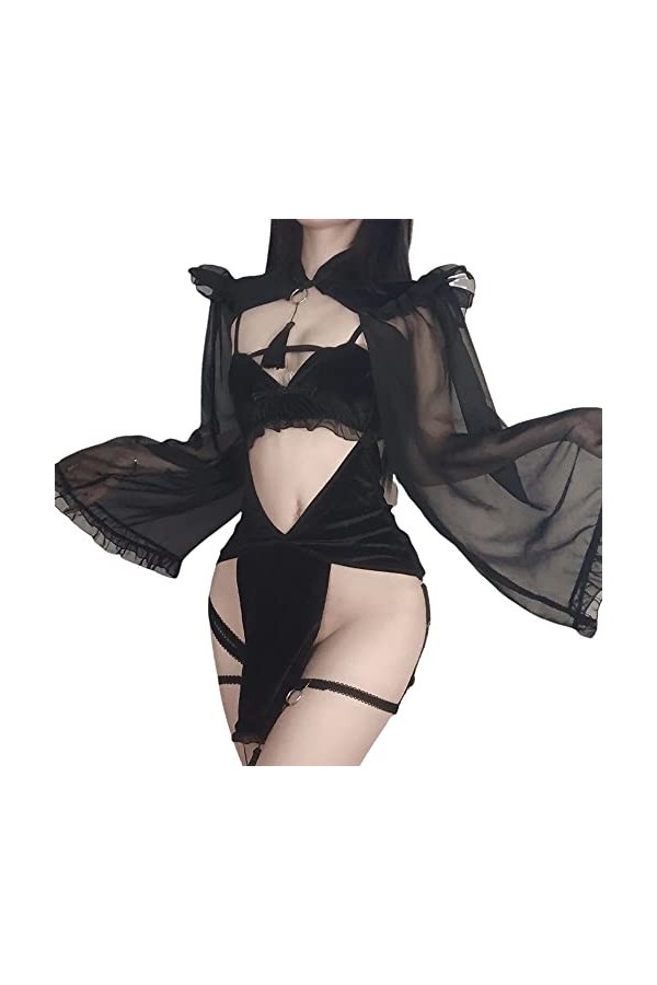 SINROYEE Costume de sorcière sexy pour femme - Kimono sexy robe rouge 