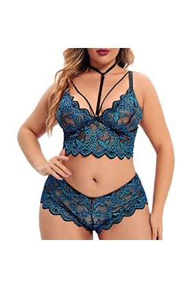 Ensemble de Lingerie Grande Taille pour Femme Sexy Halter Choker Soutien-Gorge à Bretelles et Culotte 2 pièces Ensemble de so