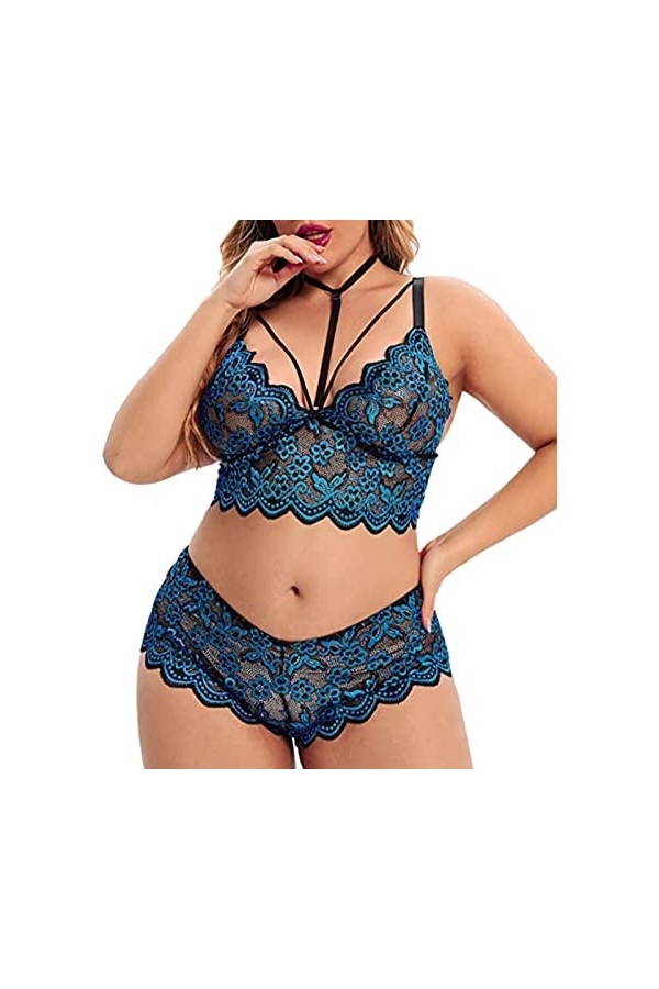 Ensemble de Lingerie Grande Taille pour Femme Sexy Halter Choker Soutien-Gorge à Bretelles et Culotte 2 pièces Ensemble de so
