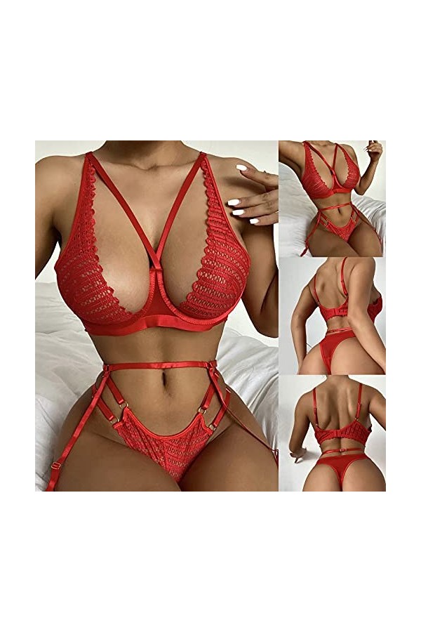 sous-Vetements Femme 2 Pièce Vêtements De Nuit Dentelle Ensemble Soutien Gorge et String Sexy Lingerie Sexy Ensemble Erotique
