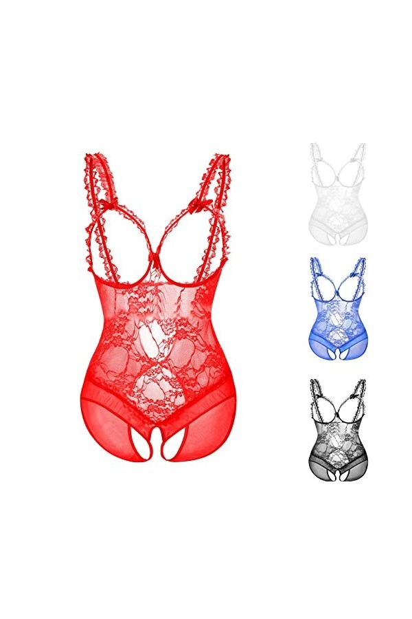 Lingerie Érotique Femmes Couleur Unie Halter Sexy Dentelle Serrée Grande Taille Perspective Sexy Ceinture Plus Taille Ouverte