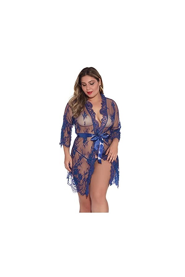 LDadgf Lingerie sexy en V profond pour femme avec culotte en latex - Grandes tailles bleu marine, M 