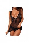 WhOpro Damen Dessous Set Klein Damen-Dessous mit Druckknopfverschluss, sexy Spitzen-Body mit tiefem V, Teddy-Bodysuit mit Dru