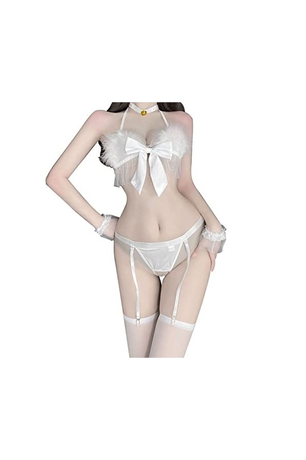 Daddy Lingerie pour femme 2 x Lingerie sexy pour femme Translucide Couleur unie, blanc, taille unique