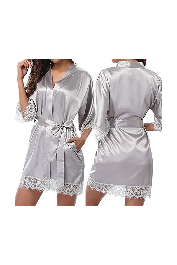 PANPANY Lady Lace Lingerie Costume de Nuit Pyjama Sexy Nightwear Satin Womens Lingerie Sexy Coquine Hot Grey, M 