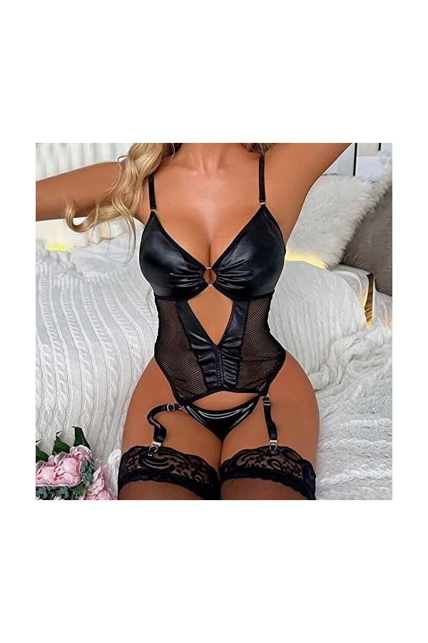 liaddkv Ensemble de lingerie sexy en PU avec culotte, Noir , XXL