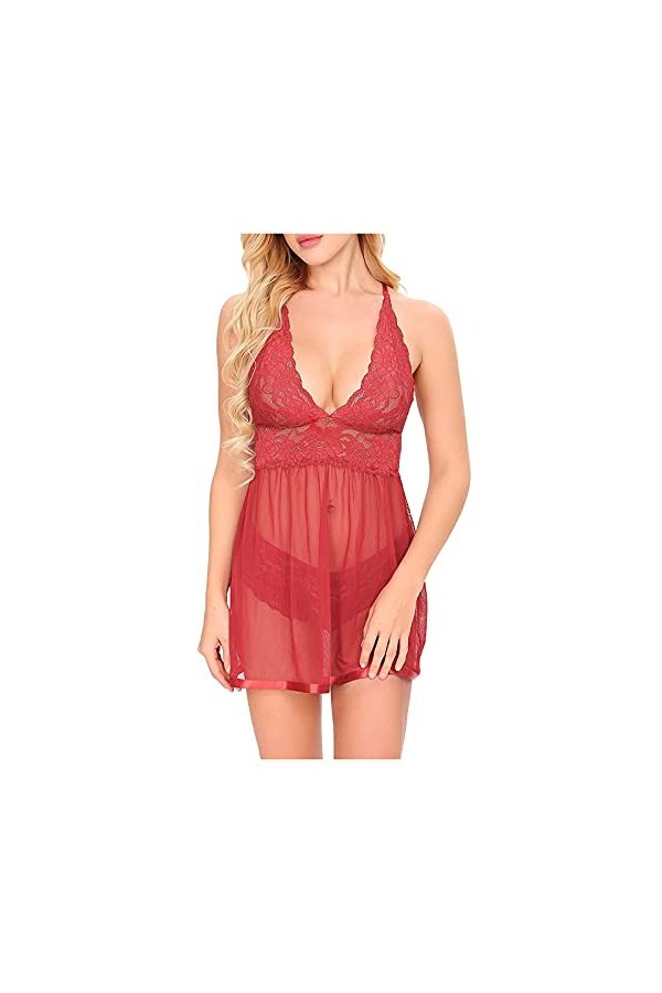 liaddkv Soutien-gorge sexy en V pour femme à gratter en dentelle et sous-vêtement pour ami, rouge, XXL