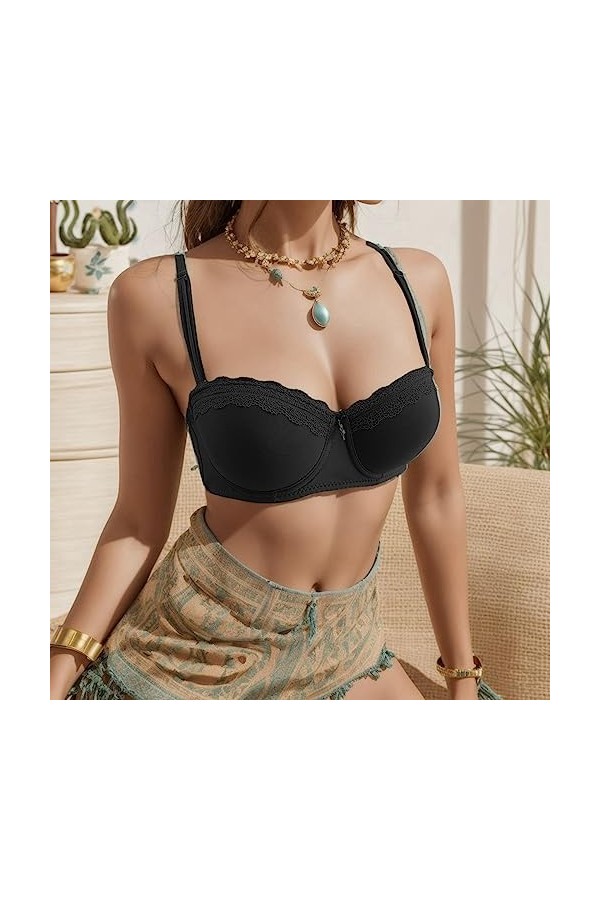 Brassière Femme Sexy Soutien-Gorge Sexy à Bretelles Réglables Effet de Rassemblement et Maintien avec Bordure en Dentelle