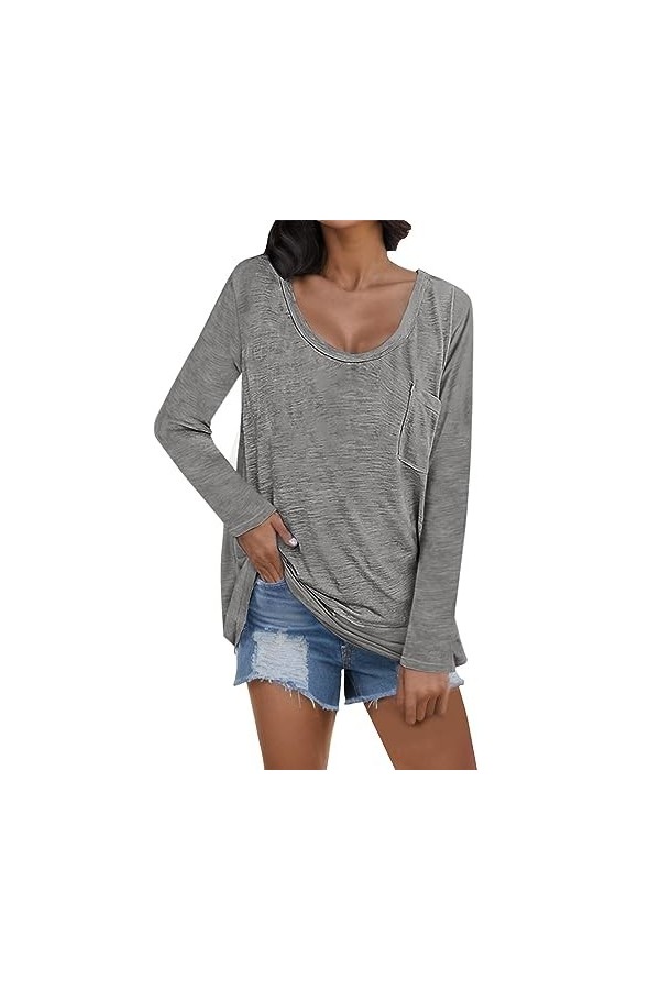 Gefomuofe Pull à col rond pour femme - Couleur unie - Col rond - Hauts surdimensionnés avec lettres - T-shirt à manches longu