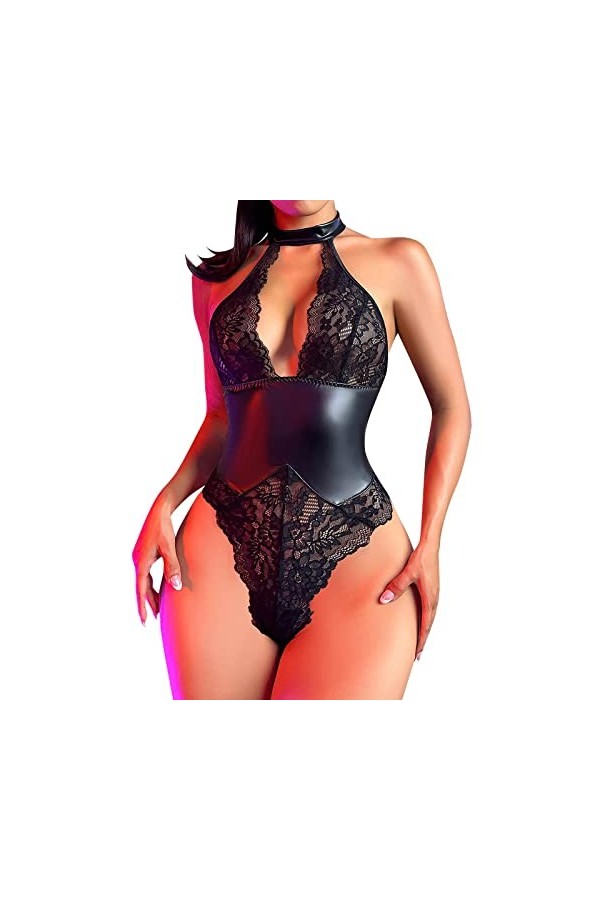 Lingerie Sexy Femme Body et Combinaison en Dentelle Décolleté en V Sexy Teddy Adulte Clubwear érotique Kits de Porte-Jarretel