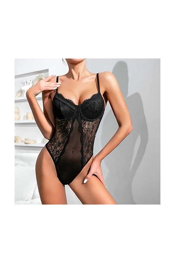 Eauptffy Dos Nu Soutien Gorge Femmes Sexy Solide Couleur Dentelle Mince Mince Dos Underwire Jumpsuit Jumpsuit Combinaison Noi