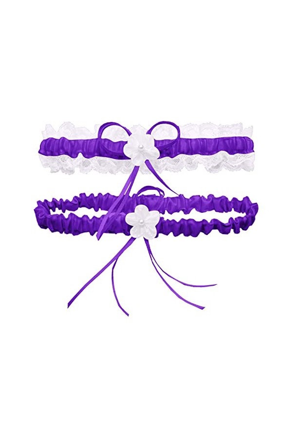 Jeté de jarretière en dentelle pour les jambes - Pour mariage - Pour mariée - Élastique - Bandeau en tissu éponge - Violet - 