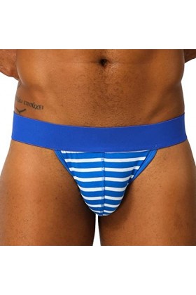 LOIJMK Culotte taille basse sexy pour homme - Couleur unie - En coton - Double string, bleu, M