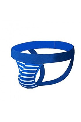 LOIJMK Culotte taille basse sexy pour homme - Couleur unie - En coton - Double string, bleu, M