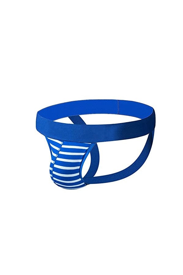 LOIJMK Culotte taille basse sexy pour homme - Couleur unie - En coton - Double string, bleu, M