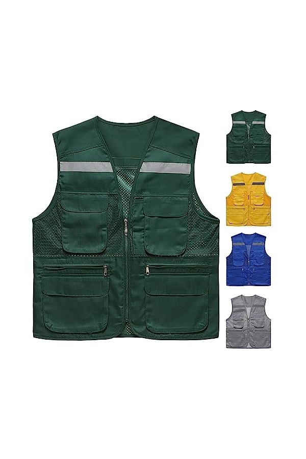 Mymyguoe Gilet de sécurité pour homme et femme - Gilet de travail dextérieur multi-poches - Gilet de pêche multifonction res