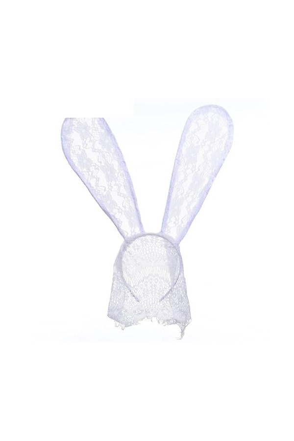 NRVTRE Long Lapin Oreille Dentelle Bandeau BunnyGirl Discothèque Voile Bandeau Costume Fête Accessoires Scène Femme Jeu Rôle 