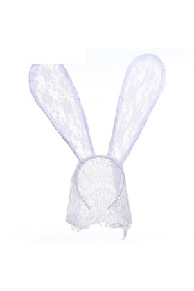 NRVTRE Long Lapin Oreille Dentelle Bandeau BunnyGirl Discothèque Voile Bandeau Costume Fête Accessoires Scène Femme Jeu Rôle 