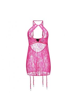 LDadgf Femmes Sexy Halter Plus Dentelle Sous-vêtements Porte-clés Poupée Chemise avec Collants Combinaison Femme Élégant Sexy