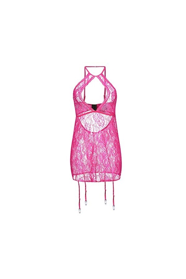 LDadgf Femmes Sexy Halter Plus Dentelle Sous-vêtements Porte-clés Poupée Chemise avec Collants Combinaison Femme Élégant Sexy
