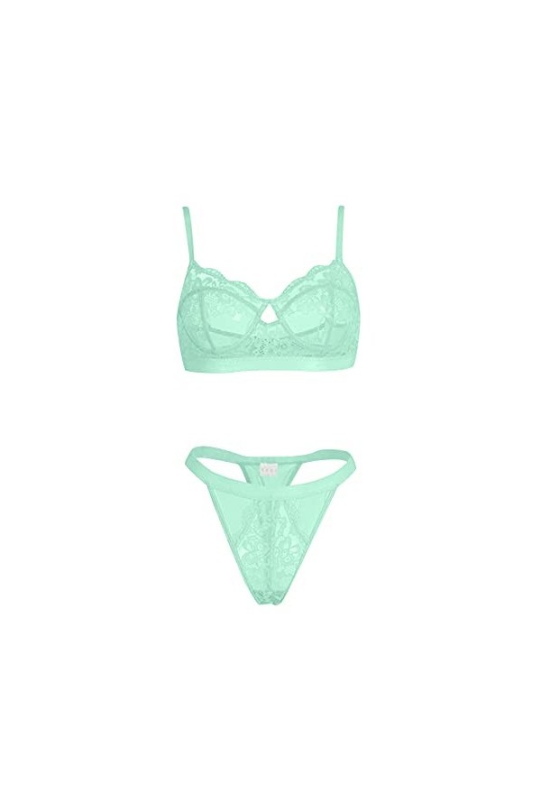 Ensemble de lingerie sexy en dentelle avec soutien-gorge et pantalon pour femme, 002a-vert, M