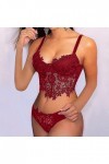 IKFIVQD Lingerie sexy en dentelle avec string et col sans fil pour femme, Rouge-b, XL