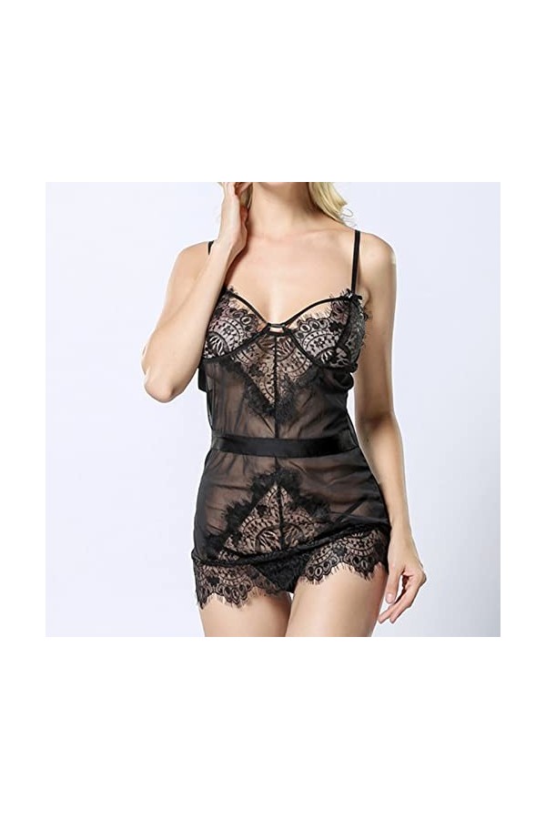 Lingerie Erothique Sexy Femmes Voir à Travers Maille Transparente 2 pièces Lingerie Tenues chaîne en métal Spicy Girl Sexy So