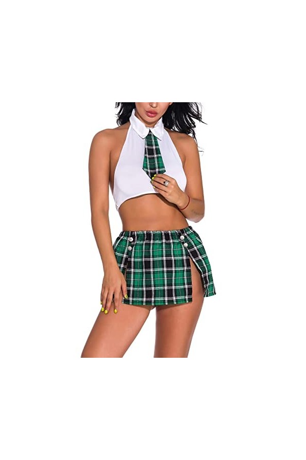 ROSVAY Costume décolière Sexy pour Femme, Uniforme Scolaire Babydoll, Ensemble de Lingerie Cosplay, Étudiant Costume décole